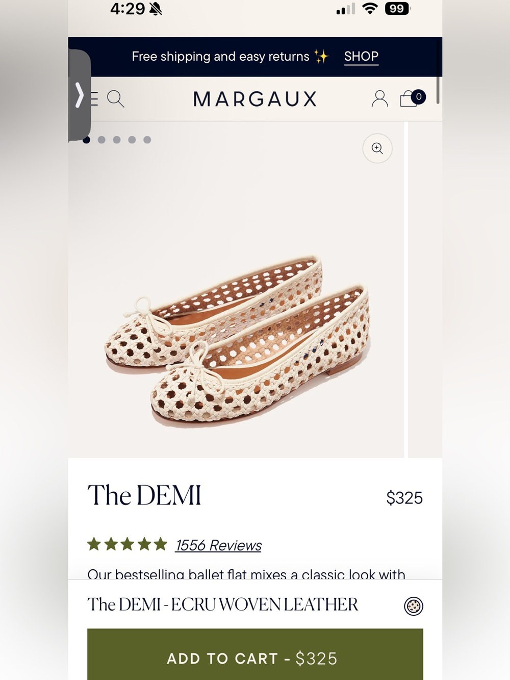 Margaux Cream Woven Bow Ballet Flats - Picture 4 of 4